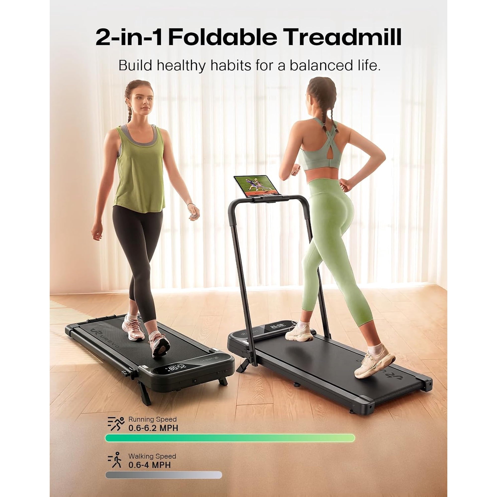 UREVO Strol 2E Pro Smart Walking Pad Treadmill with APP, 12% Incline, Compact Walking Pad with Safety Handle, Plug & Play, Desk Treadmill with LED Display, Walking & Running for Home Office