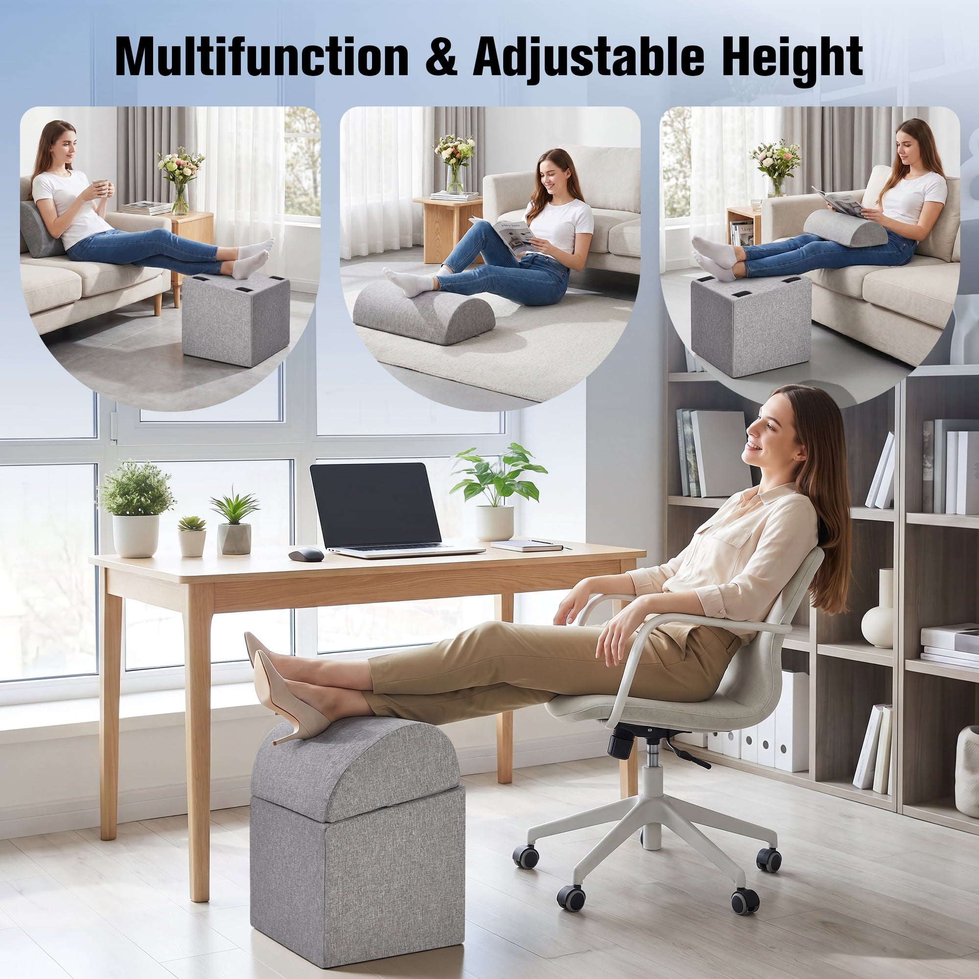 AMTPM Foot Rest for Under Desk, Ergonomic Desk Foot Rest 3 Adjustable Heights High-Density Foam, Comfort Under Desk Footrest for Office Bed Couch, Relieve Leg Pressure, 16.5x11x17in