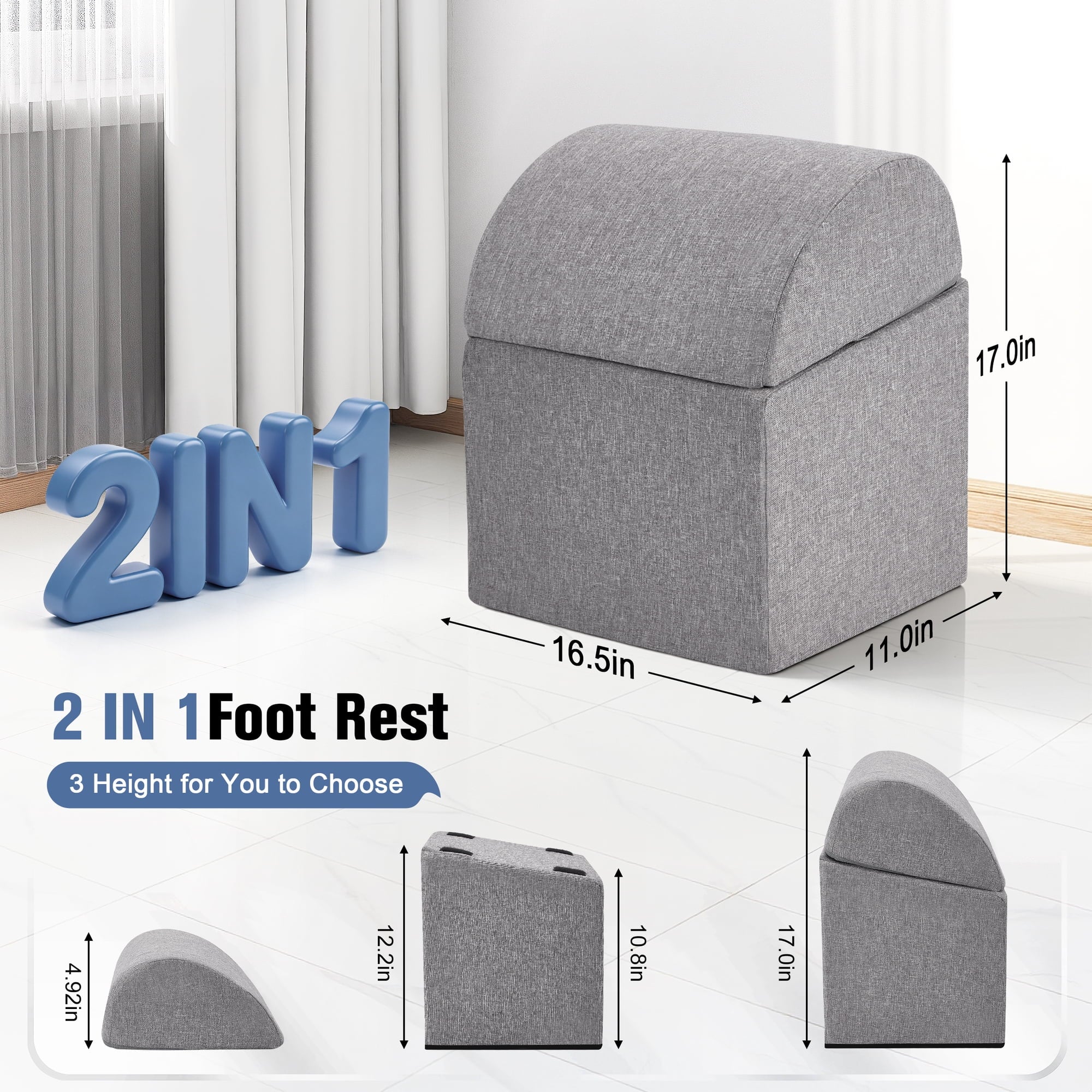 AMTPM Foot Rest for Under Desk, Ergonomic Desk Foot Rest 3 Adjustable Heights High-Density Foam, Comfort Under Desk Footrest for Office Bed Couch, Relieve Leg Pressure, 16.5x11x17in